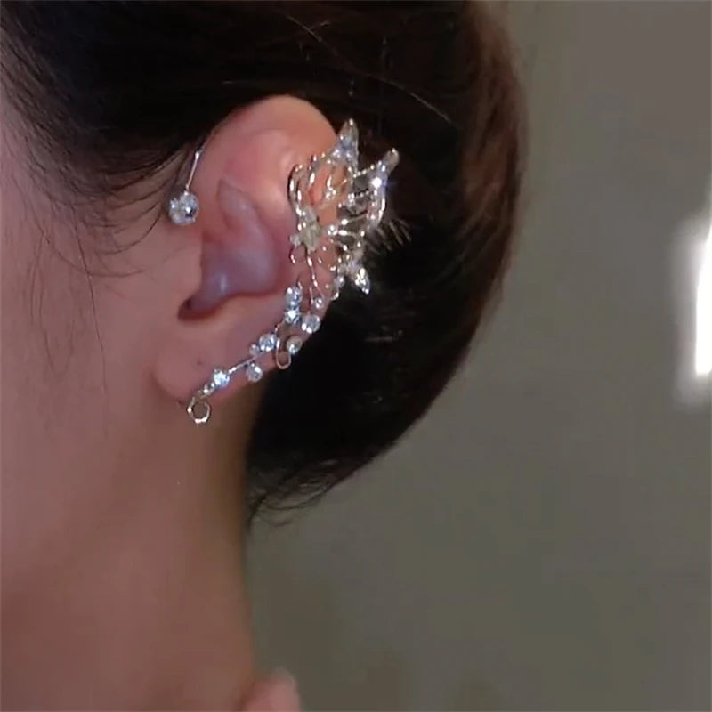 Elf Butterfly Ear Cuff Zircon Crystal Ear Clip Wedding Jewelry