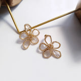 Exaggerated Glass Flower Earrings Transparent Rhinestone Clip No Piercing