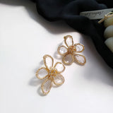 Exaggerated Glass Flower Earrings Transparent Rhinestone Clip No Piercing