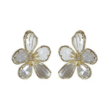 Exaggerated Glass Flower Earrings Transparent Rhinestone Clip No Piercing