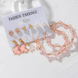 Crystal Zircon Circle Earrings Set - Women's Pearl Hoop Jewelry