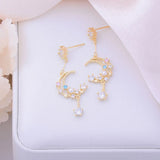 Hollow Moon Tassel CZ Earring 14K Zircon Stud Earrings Wedding Jewelry