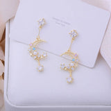 Hollow Moon Tassel CZ Earring 14K Zircon Stud Earrings Wedding Jewelry