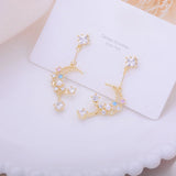 Hollow Moon Tassel CZ Earring 14K Zircon Stud Earrings Wedding Jewelry