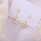 Hollow Moon Tassel CZ Earring 14K Zircon Stud Earrings Wedding Jewelry