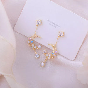 Hollow Moon Tassel CZ Earring 14K Zircon Stud Earrings Wedding Jewelry