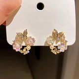 Flower Butterfly Earrings AAA Zircon Stud Earring Girl Sweet Jewelry