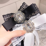 Lace Bowknot Brooches Crystal Rhinestone Collar Pin Luxury Jewelry