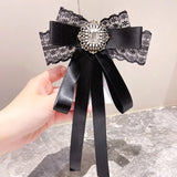 Lace Bowknot Brooches Crystal Rhinestone Collar Pin Luxury Jewelry