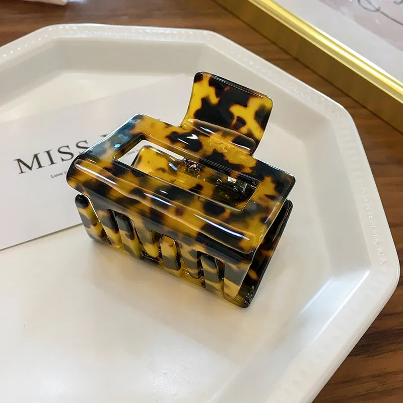 Small Square Hollow Marbing Hair Clip for Women