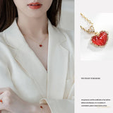 925 Silver Red Agate Heart Shape Necklace for Women Fine Jewelry