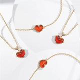 925 Silver Red Agate Heart Shape Necklace for Women Fine Jewelry