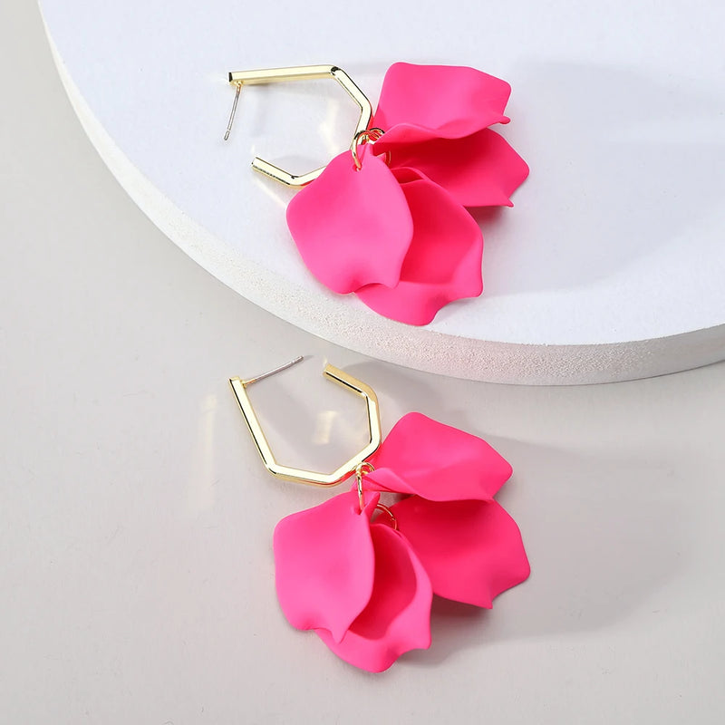 Acrylic Rose Petals Flower Dangle Earrings Wedding Party Jewelry