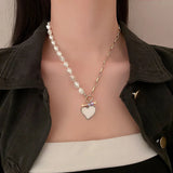 Asymmetrical Heart Necklace Pearl Zirconia Clavicle Chain