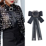 Bow Tie Brooches Pins Fabric Crystal Bows Necktie Female Shirt Collar