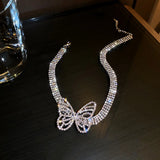 Butterfly Crystal Choker Necklaces with Tassel Rhinestone for Women
