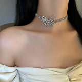 Butterfly Crystal Choker Necklaces with Tassel Rhinestone for Women