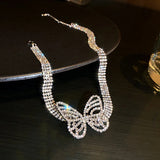 Butterfly Crystal Choker Necklaces with Tassel Rhinestone for Women