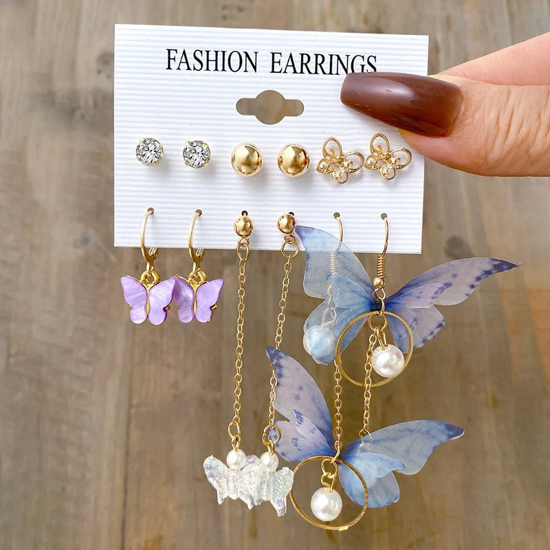Butterfly Drop Earrings Set Acrylic Resin Hoop Star Heart Round