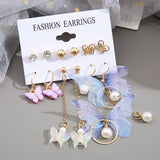 Butterfly Drop Earrings Set Acrylic Resin Hoop Star Heart Round