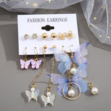 Butterfly Drop Earrings Set Acrylic Resin Hoop Star Heart Round