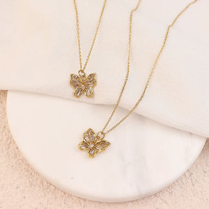 Butterfly Pendant Necklace Chain Golden Crystal Statement Zircon Goth Jewelry