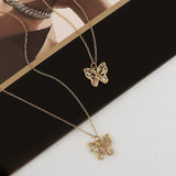 Butterfly Pendant Necklace Chain Golden Crystal Statement Zircon Goth Jewelry
