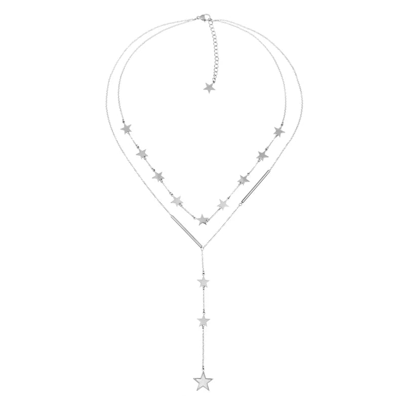 Double Layer Star/Heart Pendant Choker Necklace for Women Girls