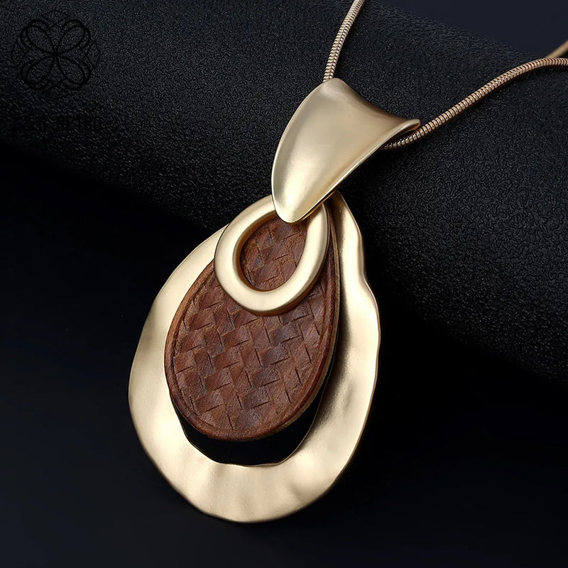 Wood Geometric Pendant Necklace Gothic Jewelry