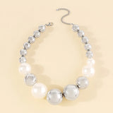 Colored Pearl Ball Necklace Tassel Hoop Earrings Hip Hop Street Jewelry Sets
