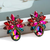 Colorful Clear Crystal Stud Earrings Flower Pendant Jewelry For Women