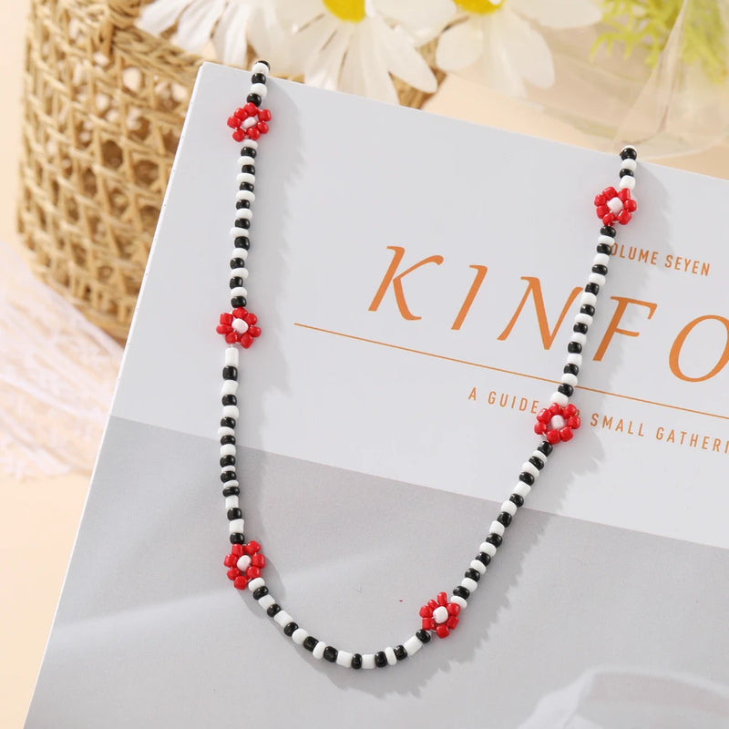 Colorful Daisy Beaded Necklace Bohemian Clavicle Chain Choker Jewelry