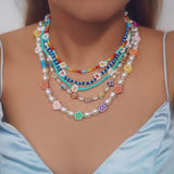 Colorful Daisy Beaded Necklace Bohemian Clavicle Chain Choker Jewelry
