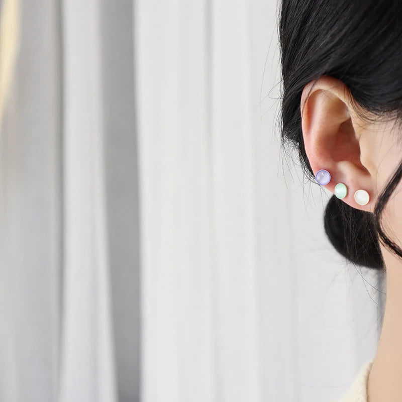 Colorful Rainbow Candy Opal Earring Heart Circle Stud Earrings
