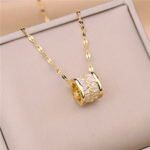 Lucky Crystal Pendant Necklace For Women Stainless Steel Chain
