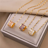 Lucky Crystal Pendant Necklace For Women Stainless Steel Chain