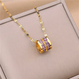Lucky Crystal Pendant Necklace For Women Stainless Steel Chain