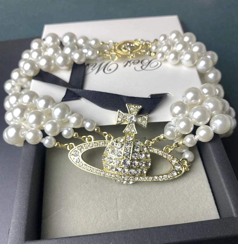 Pearl Chains Choker Rhinestone Necklaces Wedding Party Jewelry