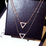 Triangle Women Necklace Rose Thin Chain Zircon Choker Pendant