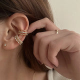Double Layer Pearl Clip Earrings Zircon Ear Cuff Clip