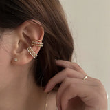 Double Layer Pearl Clip Earrings Zircon Ear Cuff Clip