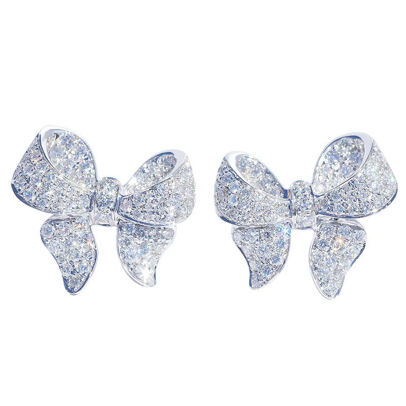 Bling Bow Stud Earrings Zircon Inlaid Wedding Jewelry Gift
