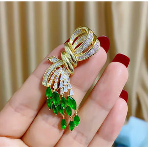 Bowknot Tassel Brooches Pins Jewelry Cubic Zirconia Wedding Party Bouttoniere