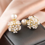 Flower Pearl Stud Earrings For Women Shell Ball Girls Jewelry Date