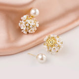 Flower Pearl Stud Earrings For Women Shell Ball Girls Jewelry Date