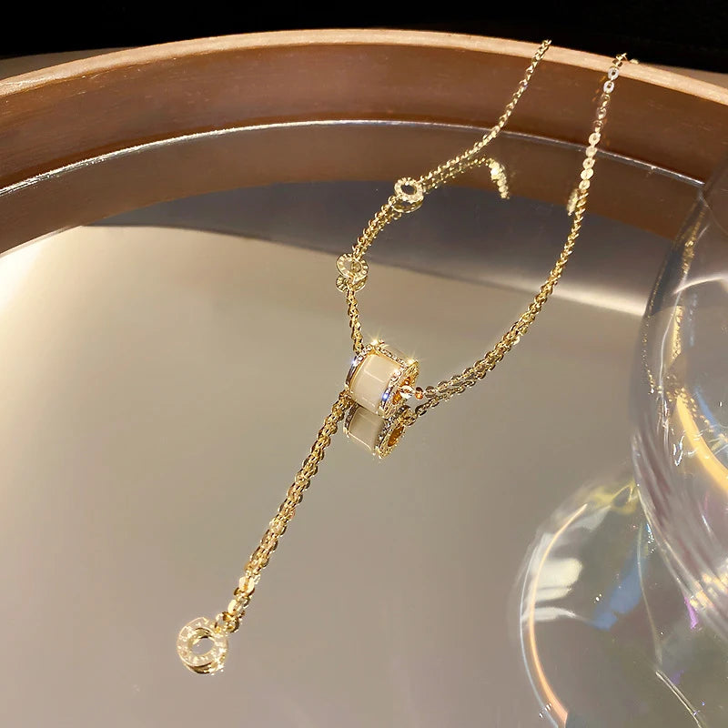 Circle Opal Women Necklace 14K Micro Zircon Choker Gift