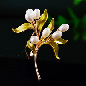 Freshwater Pearl Branch Brooches for Women Plant Corsage Accessories