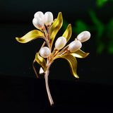 Freshwater Pearl Branch Brooches for Women Plant Corsage Accessories