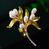 Freshwater Pearl Branch Brooches for Women Plant Corsage Accessories