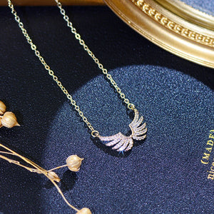 14K CZ Angel Wing Necklace for Lady Daily Jewelry Pendant Gift